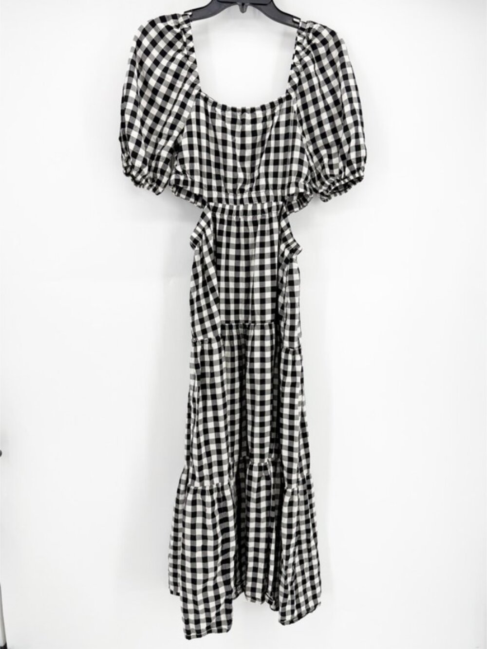 The Drop Anaya Square Neck puff sleeve Black White Gingham sundress Maxi Dress M - Picture 5 of 13